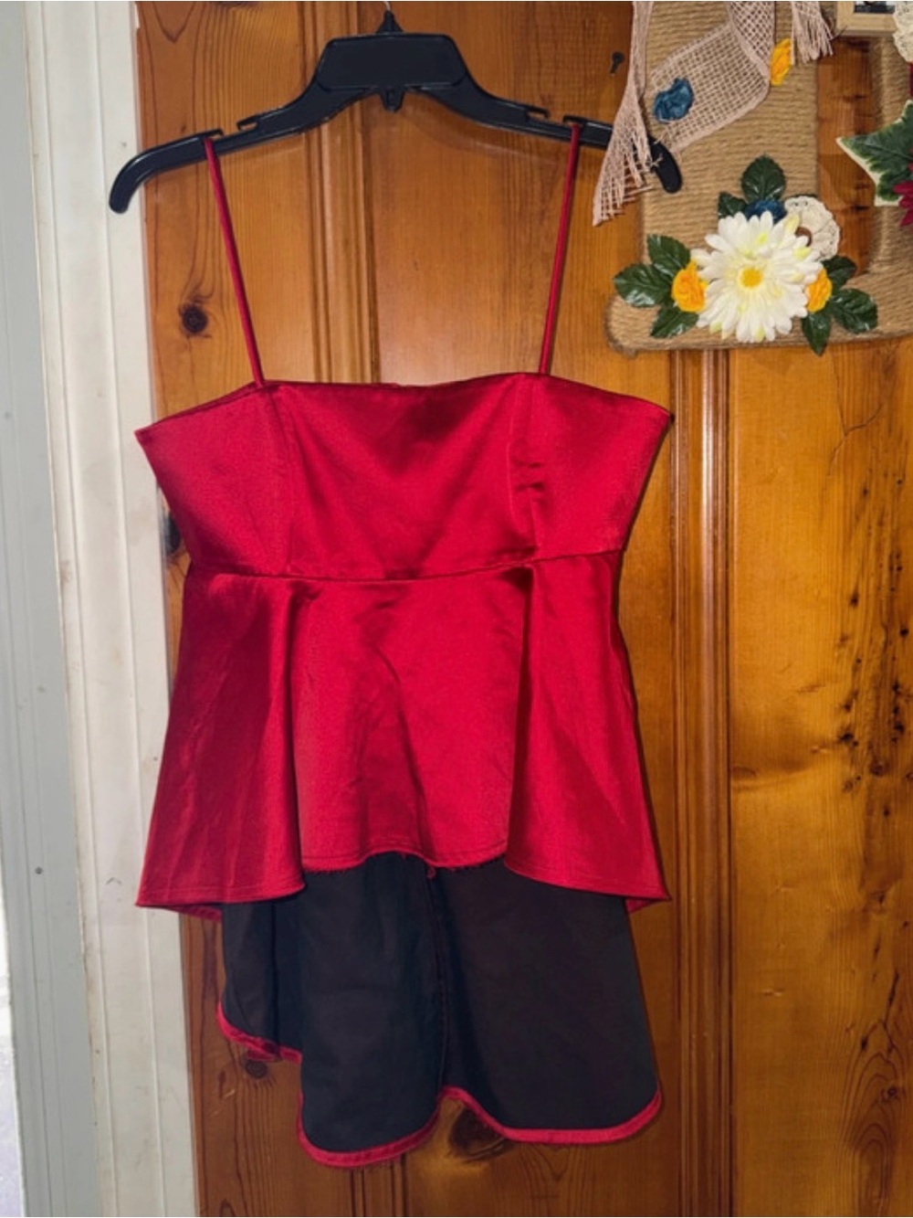 Zara Red Satin Peplum Spaghetti Strap Top